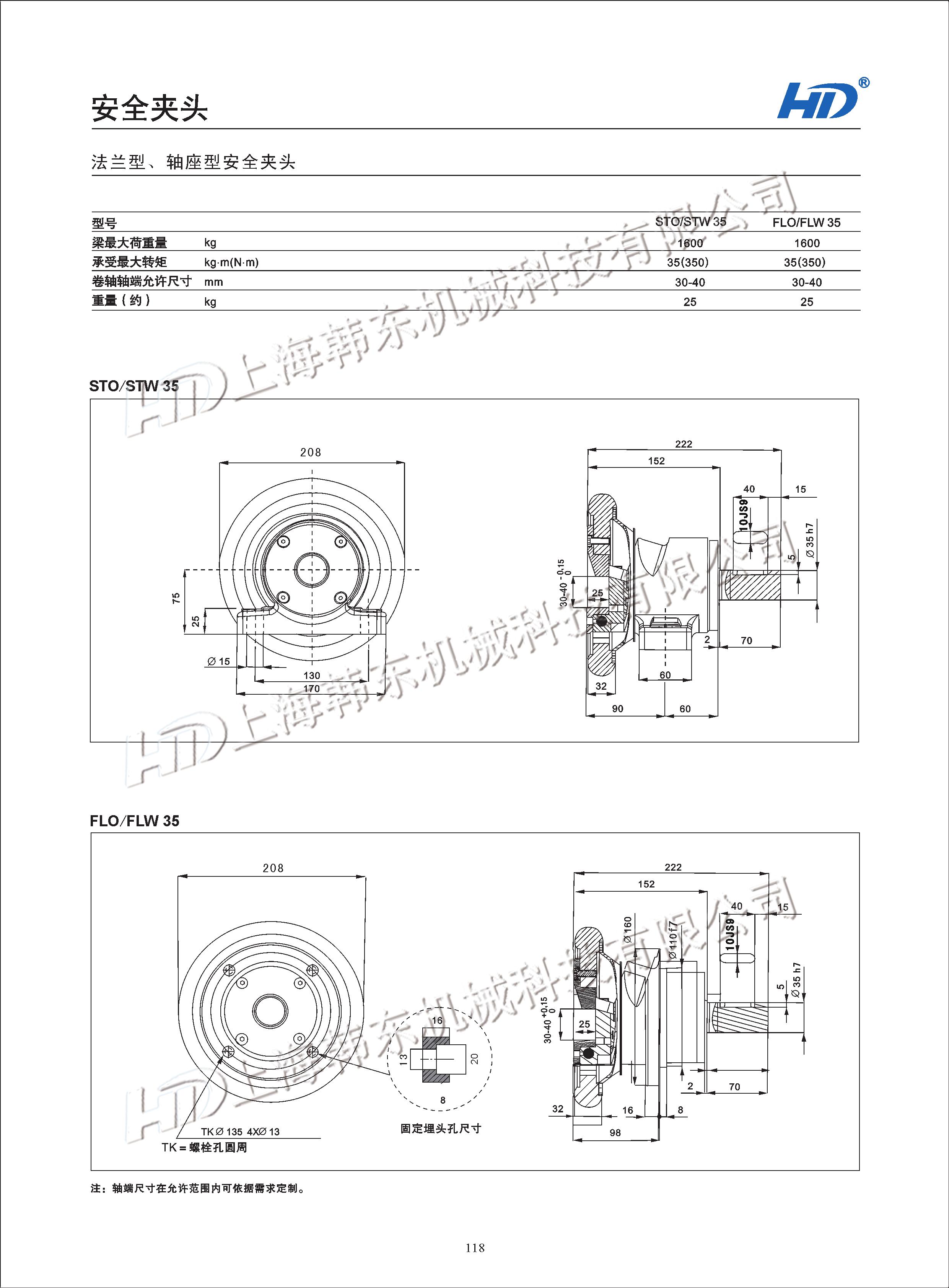 軸座型安全夾頭STO/STW35參數 軸座型安全夾頭