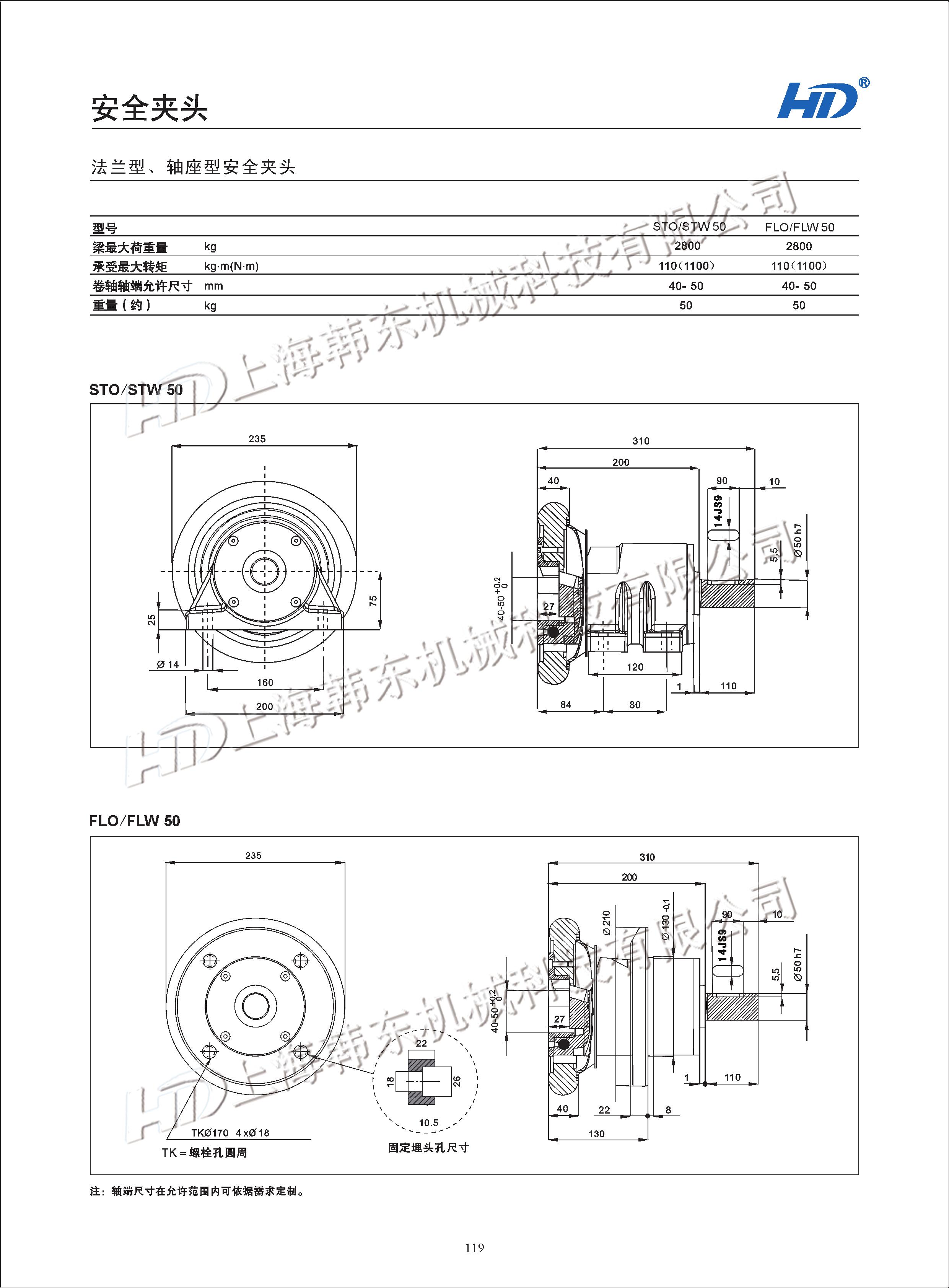 軸座型安全夾頭STO/STW50參數 軸座型安全夾頭
