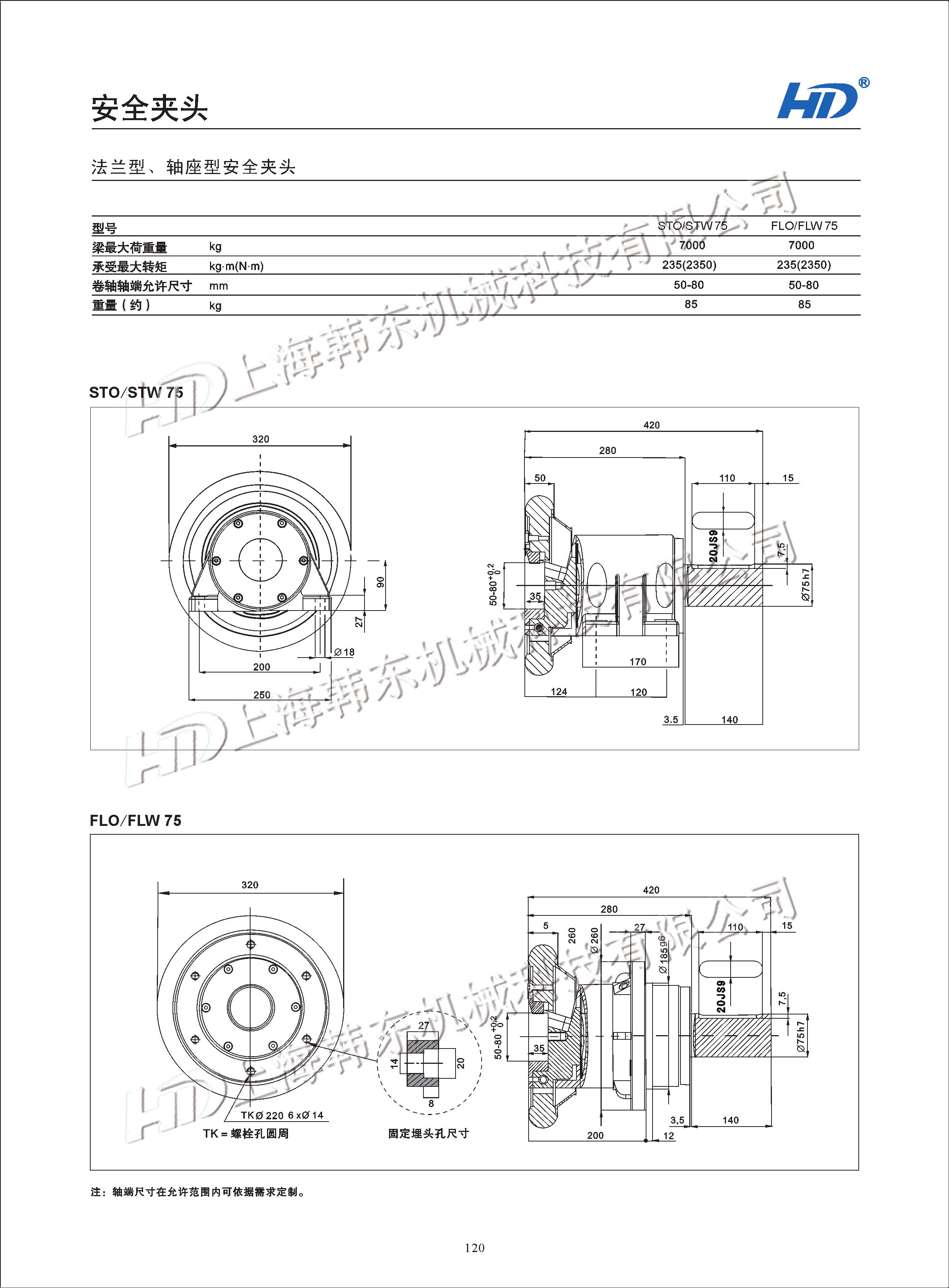 軸座型安全夾頭STO/STW75參數 軸座型安全夾頭