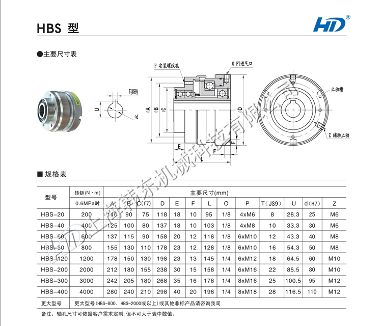 HBS內外齒式離合器型號尺寸表 HBS齒式離合器
